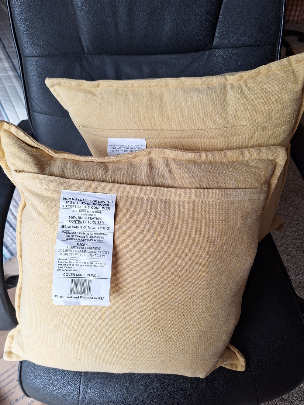 Two Yellow Decorative Throw Pillows Slub 16x16in Excellent Condition - Picture 4 of 6